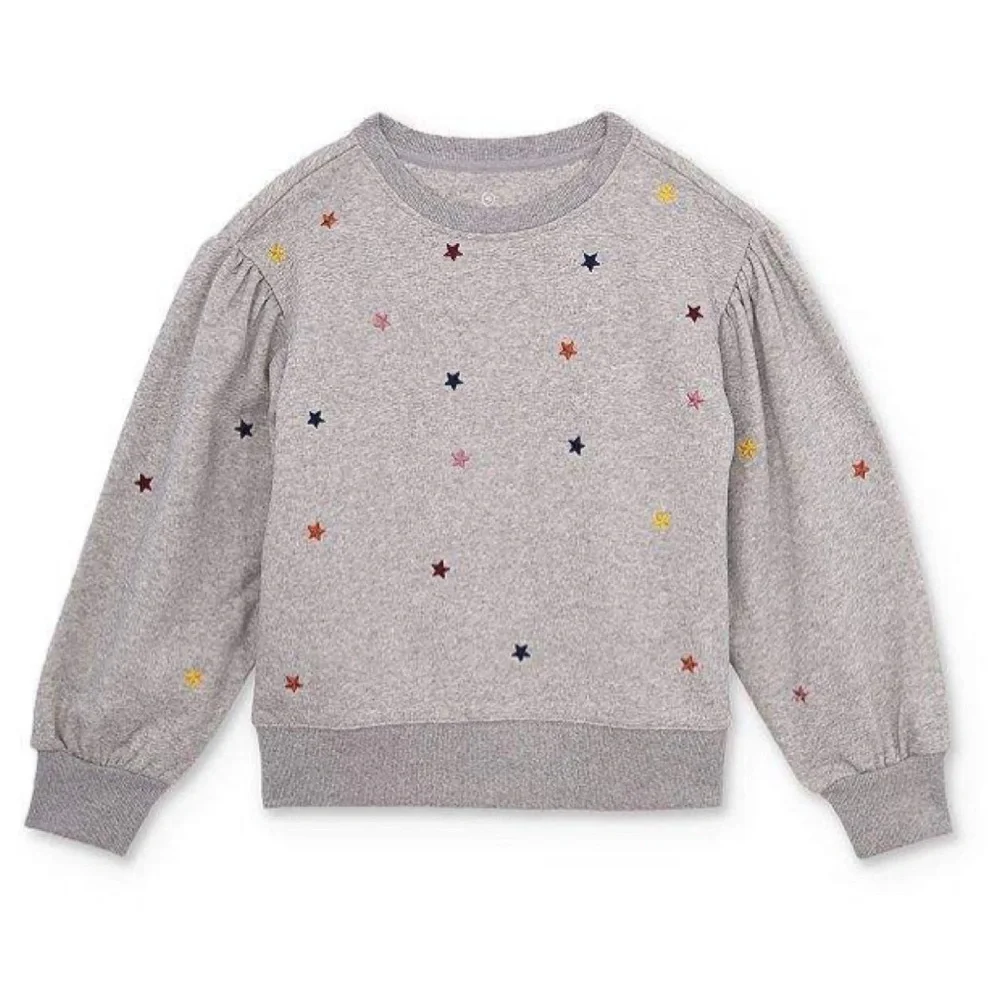 AG Adriano Goldschmied Girls Sweatshirt Medium Gray Puff Sleeve Embroidered Star